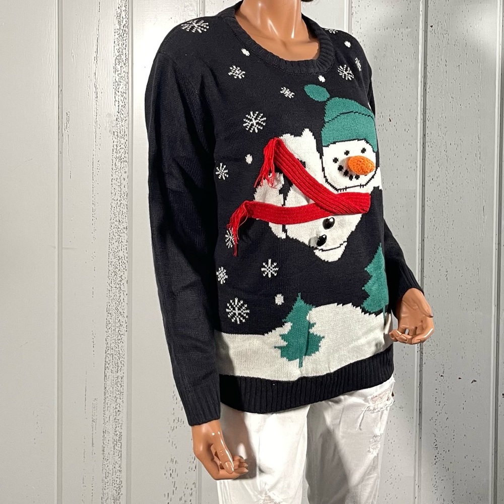 *NWT Merry Christmas Women’s 3D Navy Blue Snowman Sweater Sz L - Picture 15 of 16
